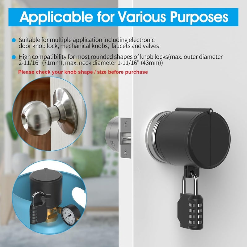 AST Door Knob Lockout Device with Passcode Padlock, Childproof Door Knob Cover, Lock Out to Smart Doorknob. Safety Cover for Faucet, Valve, Spigot. Prevent Access to Keyhole, Matte Black - Image 3